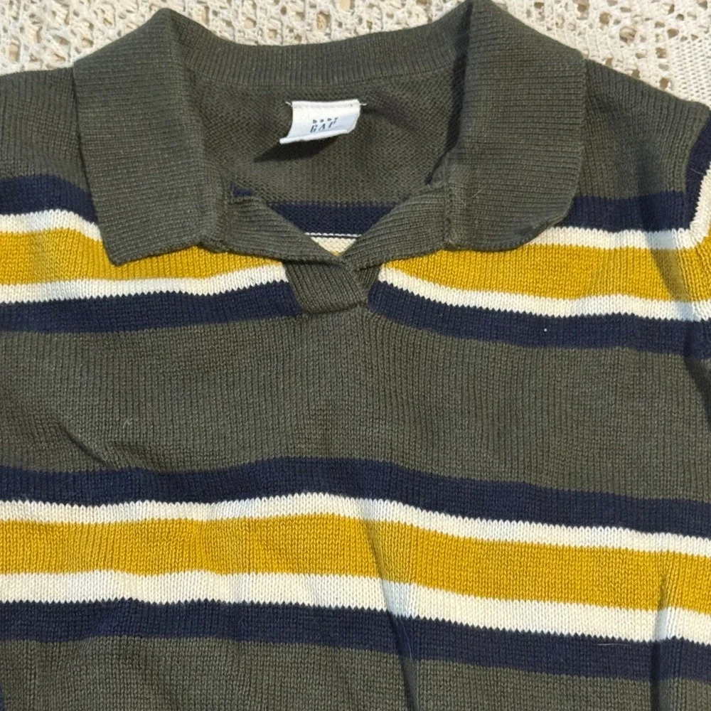 Baby GAP 18-24 Months Olive Green Striped Knit Polo Shirt Toddler Cotton